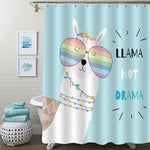 Llama Wearing Rainbow Glasses Shower Curtain - Green