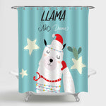 Hand Drawn Llama with Cactus and Star for Christmas Shower Curtain - Green