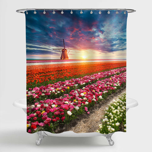 Traditional Netherlands Holland Dutch Scenery Shower Curtain - Multicolor