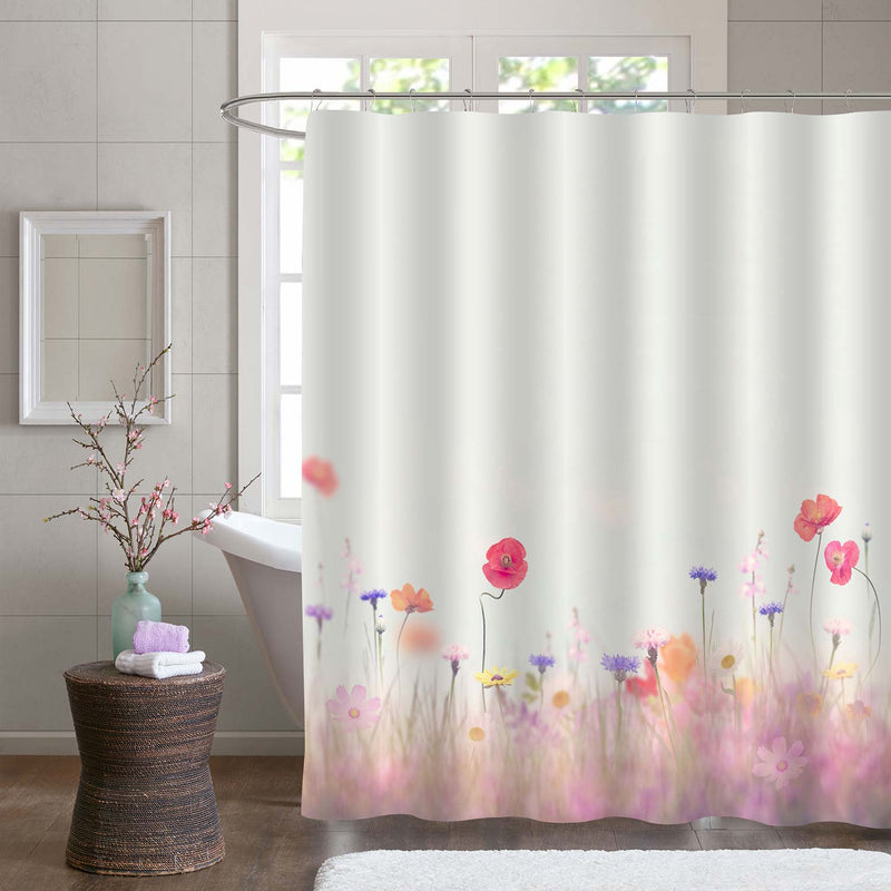 Cosmos Wildflowers Bloom in Spring Field Shower Curtain - Pink