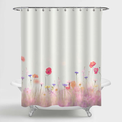 Cosmos Wildflowers Bloom in Spring Field Shower Curtain - Pink