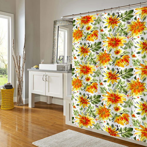 Vintange Flowers Shower Curtain - Orange Green