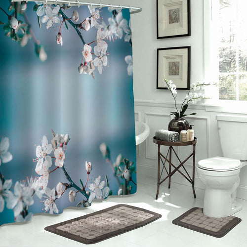 Spring Cherry Blossom Shower Curtain - Blue White