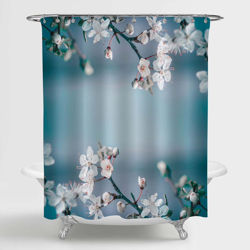 Spring Cherry Blossom Shower Curtain - Blue White