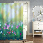 Beauty Summer Meadow with Blooming Flowers Shower Curtain - Green Pink