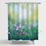 Beauty Summer Meadow with Blooming Flowers Shower Curtain - Green Pink