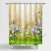 Spring Floral Meadow with Wild Flowers and Butterfly Shower Curtain - Multicolor