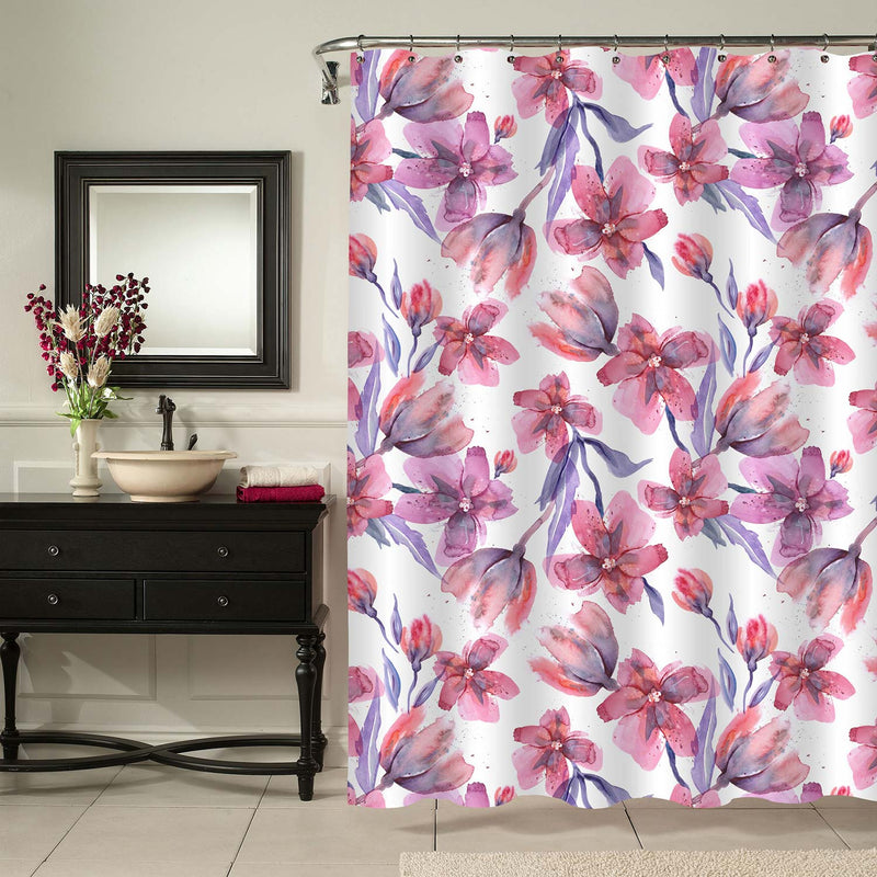 Traditional Watercolor Flowers Shower Curtain - Pink