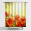 Bright Poppy Flowers Shower Curtain - Red Gold