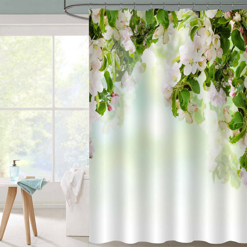 Fresh Spring Branches of Apple Tree with Flowers Shower Curtain - Green