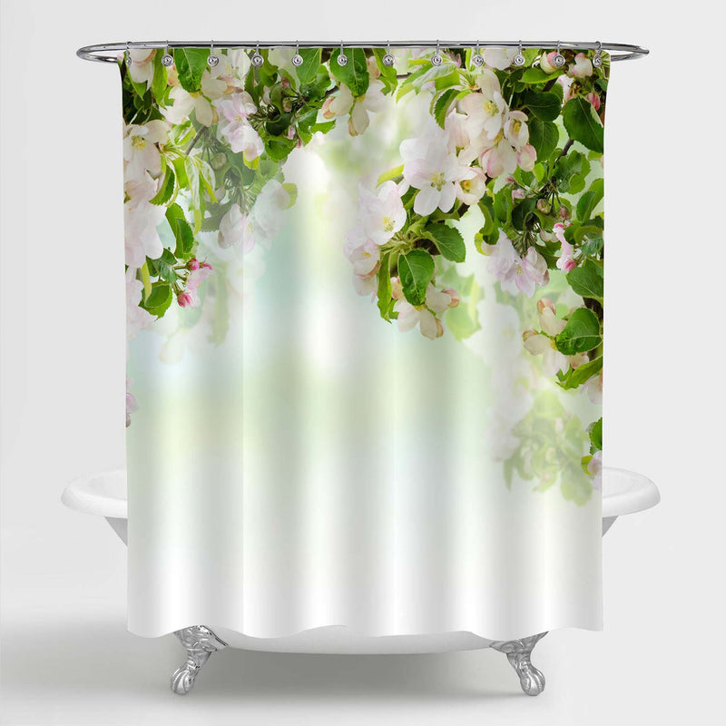 Fresh Spring Branches of Apple Tree with Flowers Shower Curtain - Green