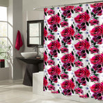Asian Traditional Watercolor Roses Shower Curtain - Red Black