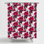 Asian Traditional Watercolor Roses Shower Curtain - Red Black