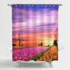 Magical Netherlands Landscapes with Windmills and Tulips at Sunrise Shower Curtain - Multicolor