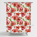 Watercolor Summer Blossming Flowers Shower Curtain - Red