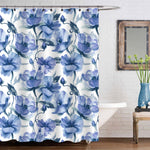 Asian Style Watercolor Flowers Shower Curtain - Blue