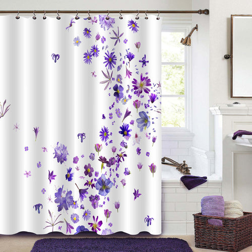 Flower Buds Breeze with Flying Hyacinths Shower Curtain - Violet