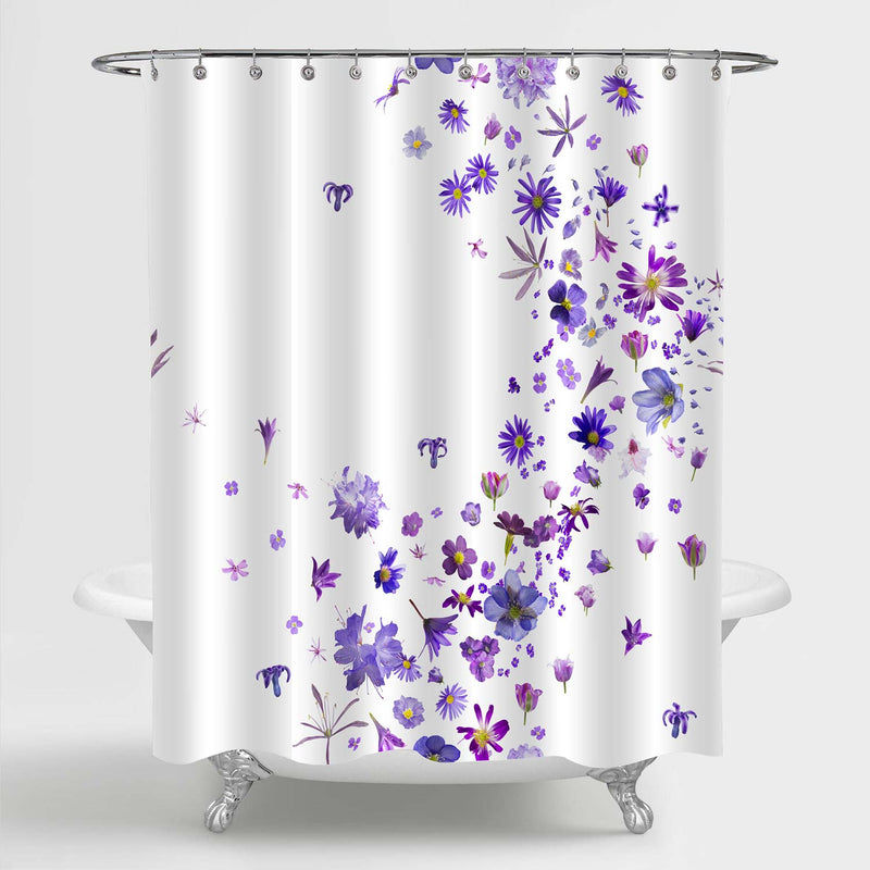 Flower Buds Breeze with Flying Hyacinths Shower Curtain - Violet