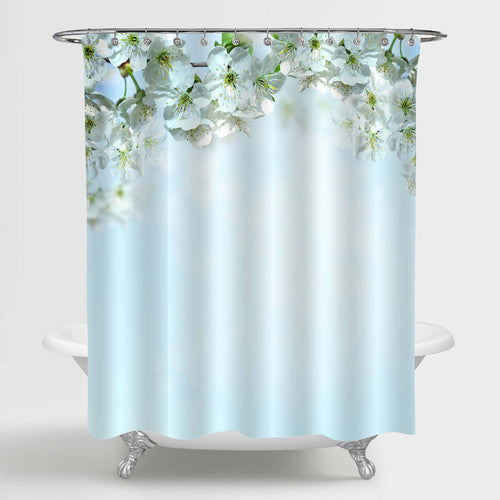 Blooming Cherry Blossoms Shower Curtain - Aqua