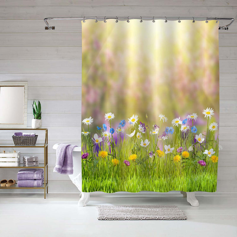 Spring Floral Meadow with Wild Flowers Shower Curtain - Multicolor