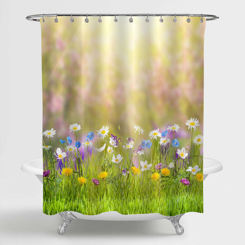 Spring Floral Meadow with Wild Flowers Shower Curtain - Multicolor