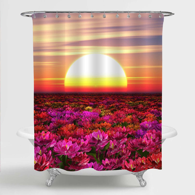 Flowers Field at Sunset Shower Curtain - Red Gold