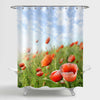 Poppies in Summer Meadow on Sunny Day Shower Curtain - Red Green Blue