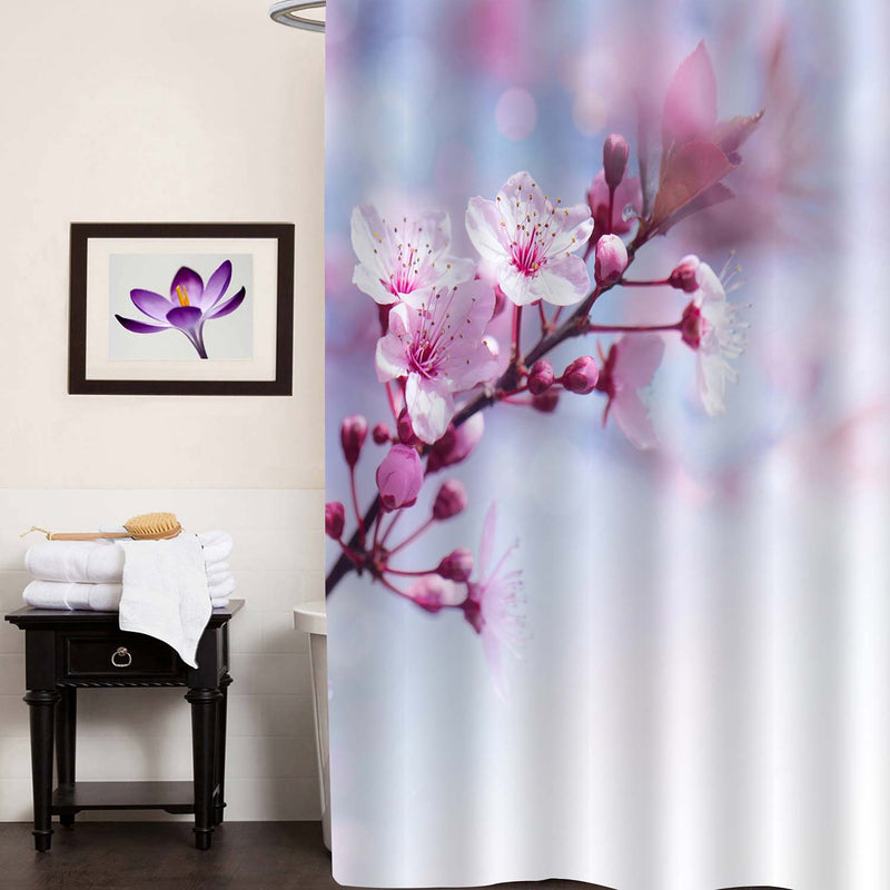 Spring Cherry Tree Flowers Shower Curtain - Pink Blue