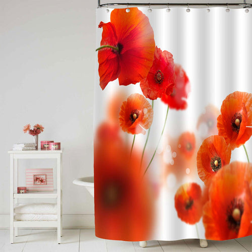 Corn Poppy Flowers Papaver Rhoeas in Spring Shower Curtain - Red