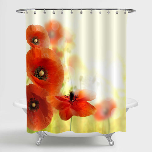 Poppy Flowers in Rural Field Shower Curtain - Red Gold