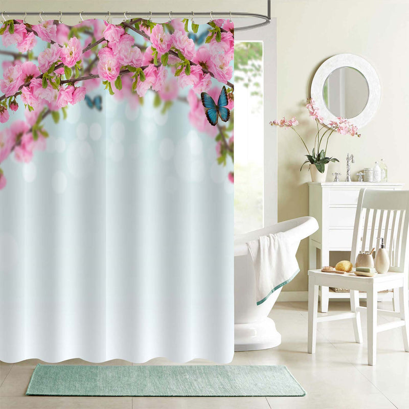 Fresh Spring Flowering Bush Almond Shower Curtain - Pink Blue