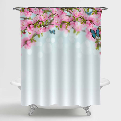 Fresh Spring Flowering Bush Almond Shower Curtain - Pink Blue