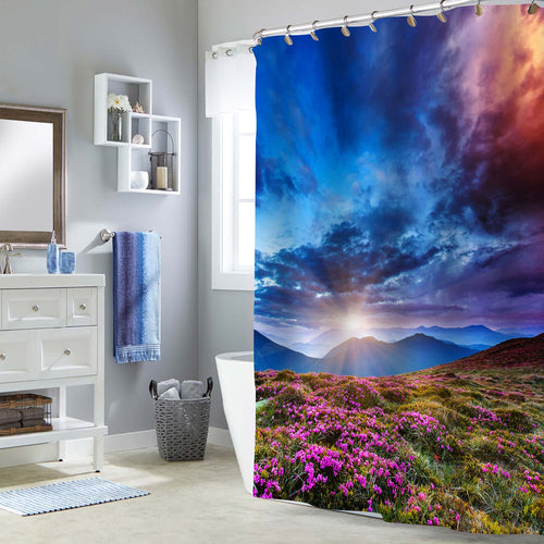 Majestic Sunset in Mountains Shower Curtain - Multicolor