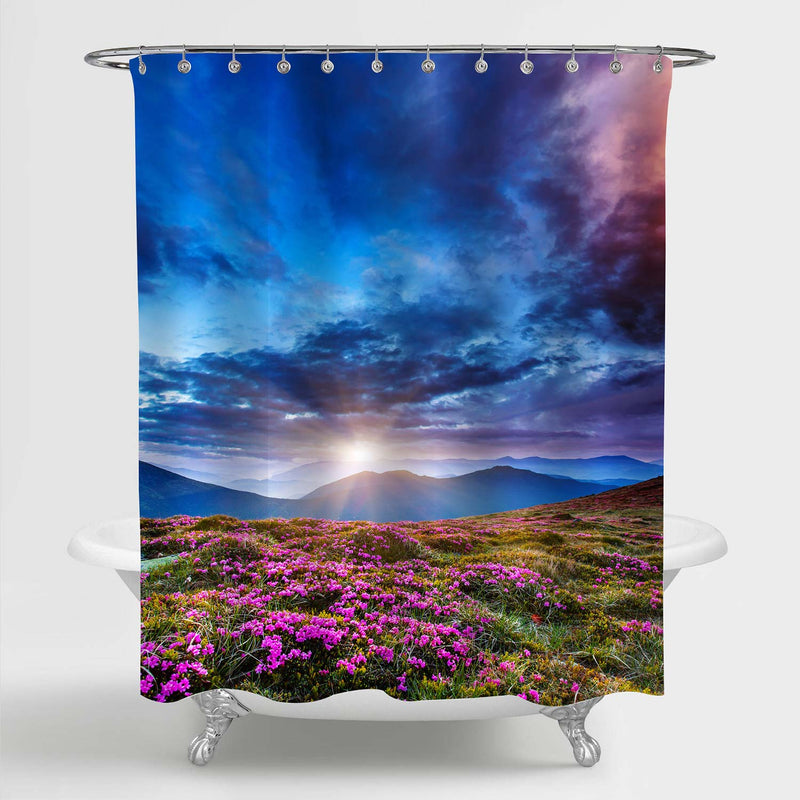 Majestic Sunset in Mountains Shower Curtain - Multicolor