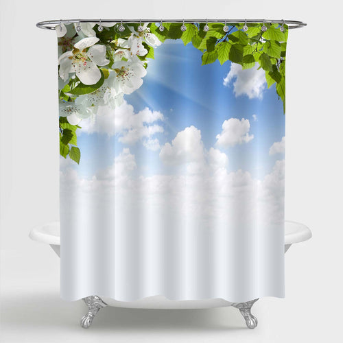 Fresh Spring Branches of Apple Tree with Flowers Shower Curtain - Green Blue