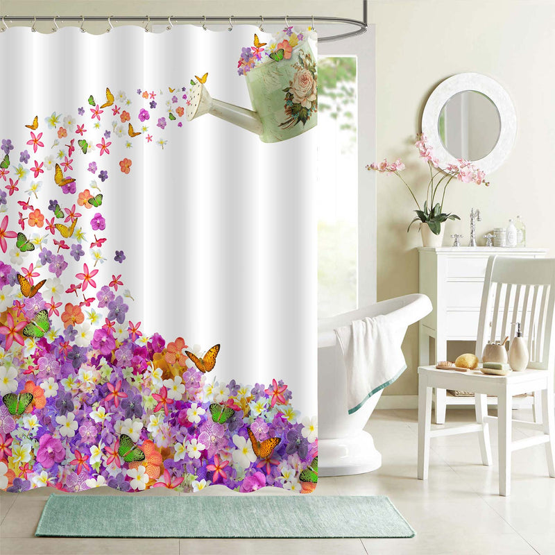Pansy and Rose Butterfly Leaves Blossom Shower Curtain - Multicolor