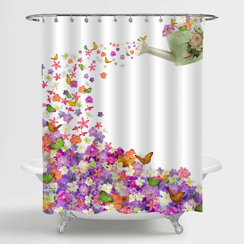 Pansy and Rose Butterfly Leaves Blossom Shower Curtain - Multicolor