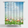 Easter Spring Tulips in a Beautiful Meadow and Cloudscape Shower Curtain - Multicolor