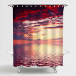 Dramatic Cloudy Sunrise Seascape with Flyring Birds Shower Curtain - Hot Pink