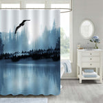 Mysterious Autumn Foggy Lake and Forest Landscape Shower Curtain - Grey