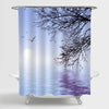 Bright Frosty Winter Day Lake Scene Shower Curtain - Light Purple