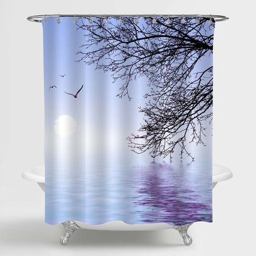 Bright Frosty Winter Day Lake Scene Shower Curtain - Light Purple