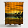Tropical Palm Tree at Lake Shower Curtain - Gold