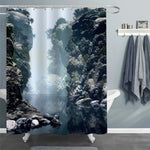 Calm Lake Water and Rocks in the Haze Shower Curtain - Grey