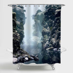 Calm Lake Water and Rocks in the Haze Shower Curtain - Grey