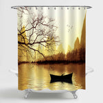 Warm Autumn Sunset Boat on Lake Shower Curtain - Gold