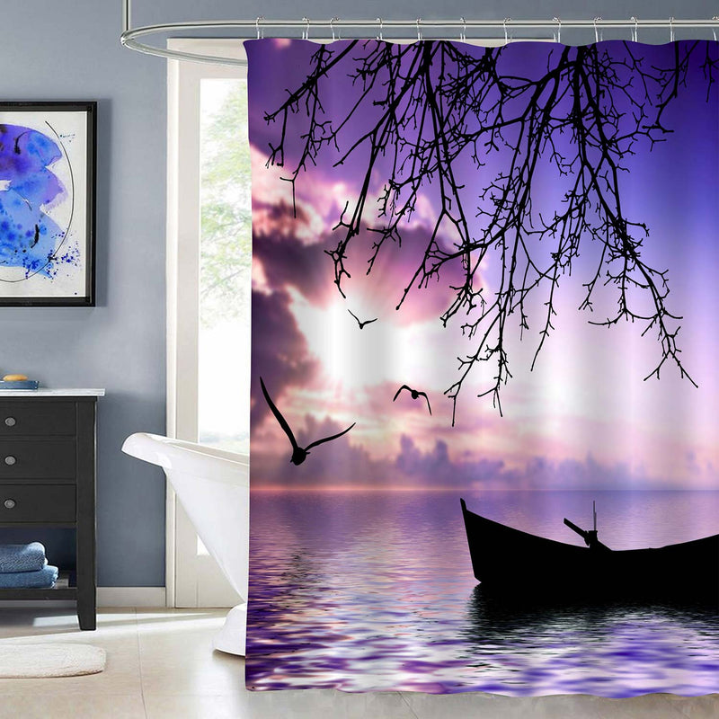 Magical Sunset at Calm Lake Shower Curtain - Purple