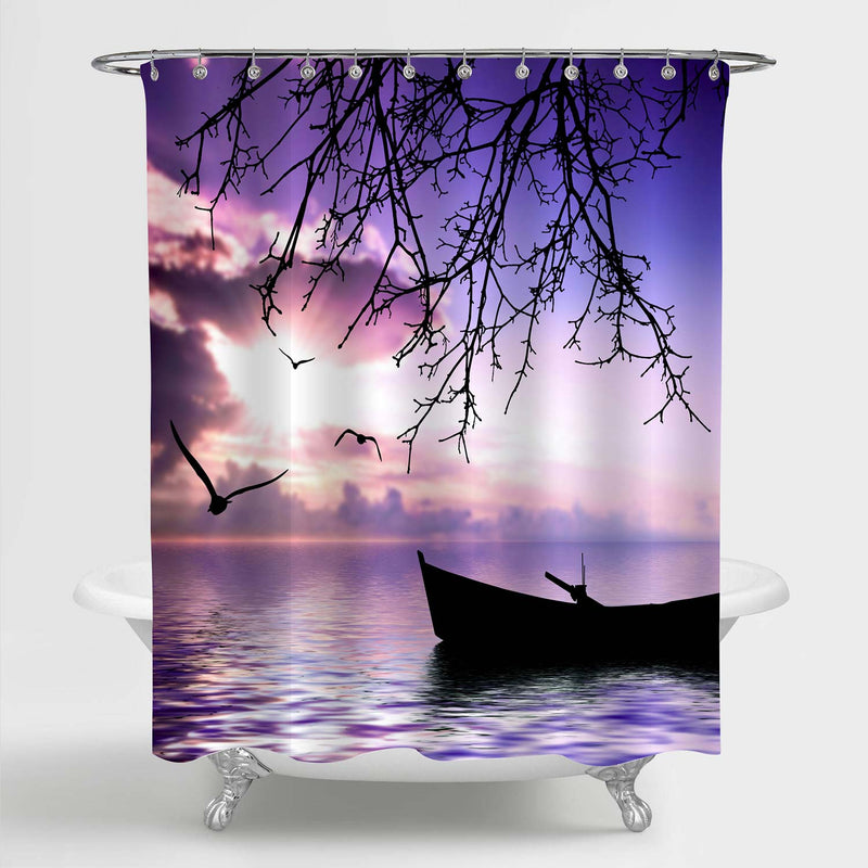 Magical Sunset at Calm Lake Shower Curtain - Purple