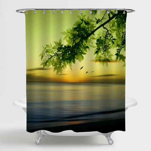 Peaceful Summer Sunset Landscape Shower Curtain - Green