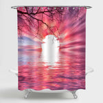 Tree Silhouettes at Sunset Shower Curtain - Hot Pink